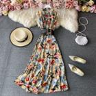 Sleeveless Floral Print Maxi Dress With Belt