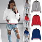 Long-sleeved Fleece-lined Straight Hooded Plain Sweatshirt