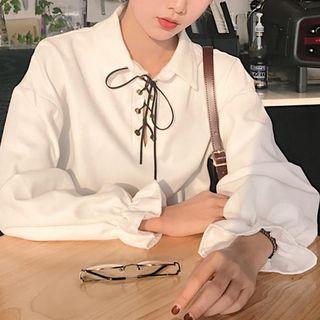 Lace-up Balloon-sleeve Shirt