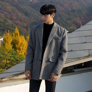 Multi-pocket Wool Blend Check Jacket