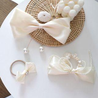 Bow Fabric Faux Pearl Hair Clip / Hair Tie