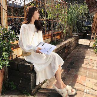 Set: Pointelle Knit Long Sweater + Midi Tank Dress