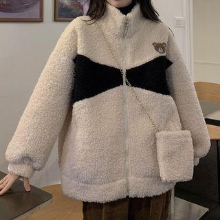 Zip-up Fleece Bear Print Jacket With Crossbody Bag