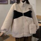 Zip-up Fleece Bear Print Jacket With Crossbody Bag