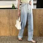 High-waist Two Tone Washed Straight-cut Jeans