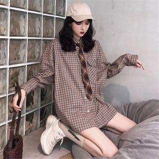 Plaid Shirt With Tie Coffee - One Size