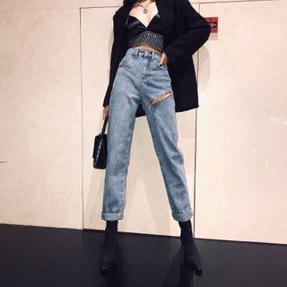 Zip Detail Cropped Straight-fit Jeans