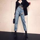Zip Detail Cropped Straight-fit Jeans