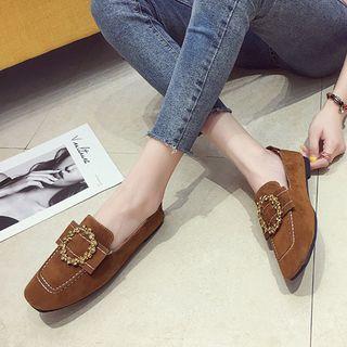 Metallic Hoop Square-toe Loafers