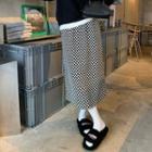 Checkered Slit Midi Pencil Skirt