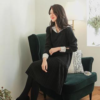 Sailor-collar Pleat-hem Dress
