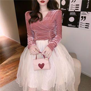 Velvet Top / Mesh Overlay Skirt