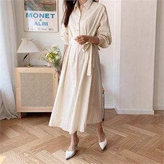 Half-placket Long Shirtdress & Sash