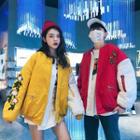 Couple Matching Floral Embroidered Padded Bomber Jacket