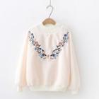 Floral Embroidered Fleece-lined Sweater