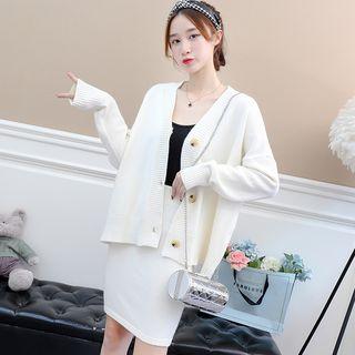 Set: Buttoned Cardigan + Mini Knit Skirt