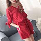 Elbow-sleeve Wide-leg Chiffon Playsuit