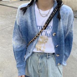 Tie Dye Long-sleeve Knit Cardigan / Long-sleeve Tie Dye Perforated Top