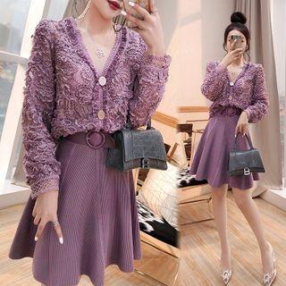 Set: Lace Cardigan + Plain Mini Skirt