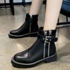 Stitched Trim Buckled Short Boots