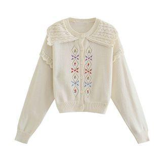 Floral Embroidered Lace Collar Cardigan