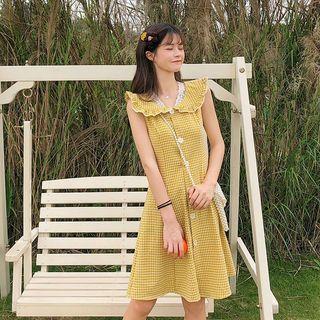 Check Sleeveless Dress Yellow - One Size