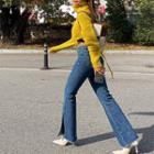 Deep-slit Frayed Boot-cut Jeans