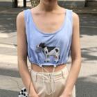 Cow Print Cropped Tank Top Short-sleeve T-shirt - Blue - One Size
