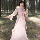 Bell-sleeve Ruffle Trim Maxi A-line Dress