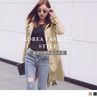 Notch Lapel Waist Belt Trench Jacket