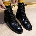Patent Block-heel Lace-up Short Boots