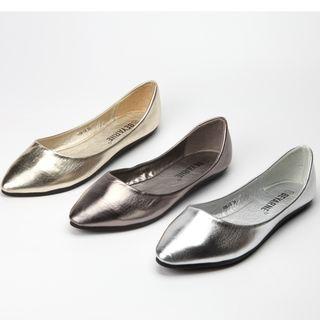 Metallic Faux Leather Flats