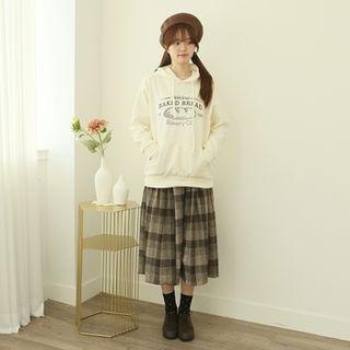 Plaid Long Full Skirt Beige - One Size