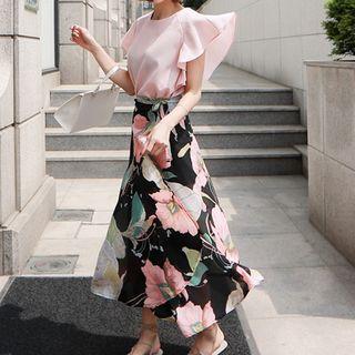 Set: Ruffle Chiffon Top + Floral Maxi Skirt