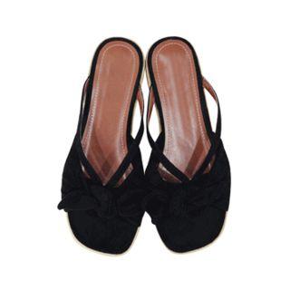 Bow-detail Faux-suede Slide Sandals