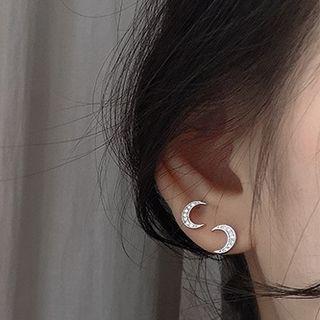 925 Sterling Silver Rhinestone Crescent Stud Earring 1 Pair - Silver - One Size