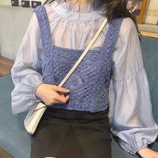Crochet Knit Cropped Camisole Top / Ruffle-collar Blouse