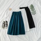 Elastic-waist Plain A-line Skirt