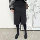 Slit-front H-line Midi Skirt Black - One Size