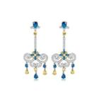 Elegant Vintage Geometric Pattern Tassel Earrings With Colorful Cubic Zirconia Silver - One Size