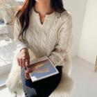 Slit-neck Cable-knit Sweater