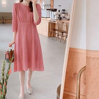 Round-neck Perforated-detail A-line Dress
