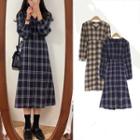 V-neck Plaid Midi A-line Dress
