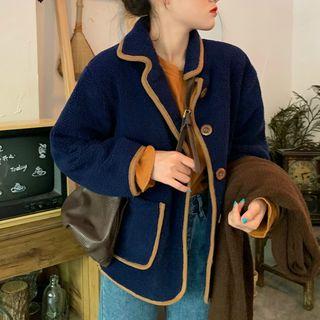 Contrast-lining Single-breasted Coat Blue - One Size