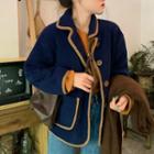 Contrast-lining Single-breasted Coat Blue - One Size