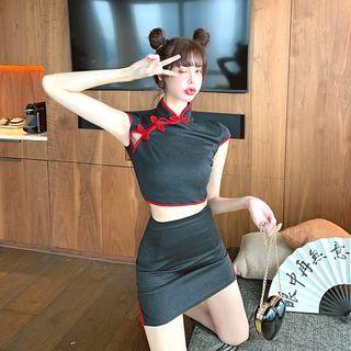 Set: Cap-sleeve Hanfu Top + Mini Pencil Skirt
