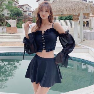Set: Cold-shoulder Swim Top + Skirt