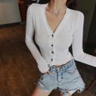 V-neck Cropped Cardigan White - One Size