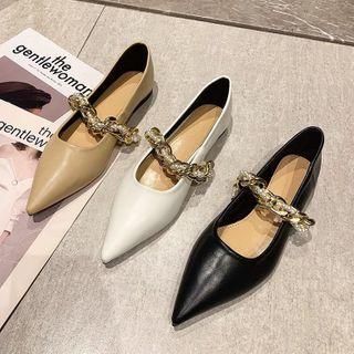 Pointy-toe Faux Pearl Chain Mary Jane Shoes