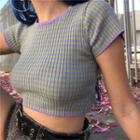 Short-sleeve Striped Crop Top Green - One Size